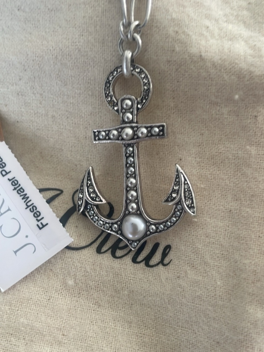 J. Crew Silver-Tone Anchor Pendant Necklace with Faux Pearl